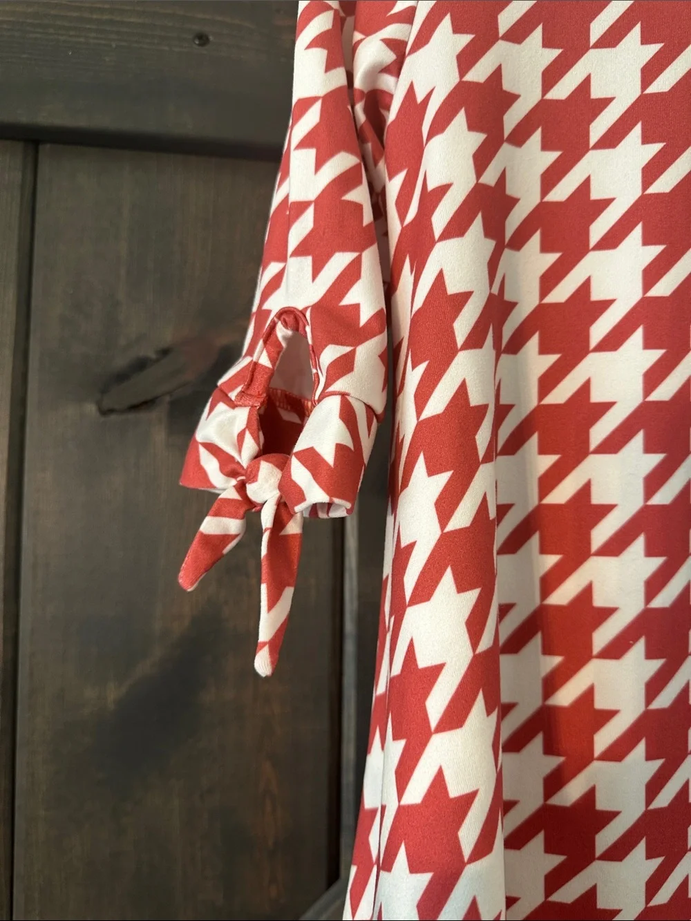RuffleButts Red & White Houndstooth Tie-Sleeve Girls' Dress